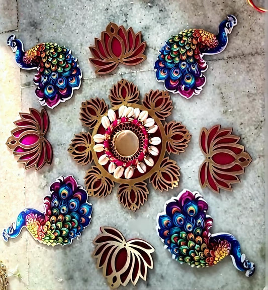 SellPlus Decorative Rangoli Set with Tlight Holder | Diwali Gift Diya | Decoration for Home | Office | Pooja | Diwali & All Special Festival Decor (Design 2)(Rang86)