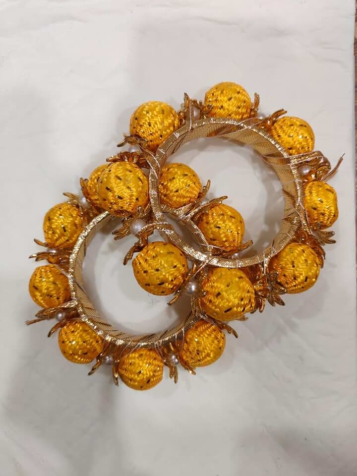 Handmade Royal Look Round Gota Ball Ring Crafting & Diwali Decoration Items (Size :- 2.5 Inches) (Yellow)