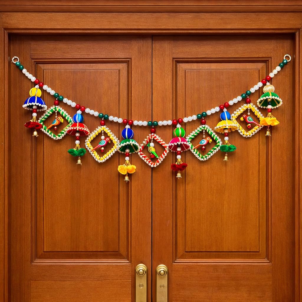 Sellplus Handmade Bandhanwar Decorative | Decorative Bandhanwar Toran with Beads and Tassels | Diwali Navratri Wedding Festival Bandhanwar Decor (Pack of 1) (BDHW409)