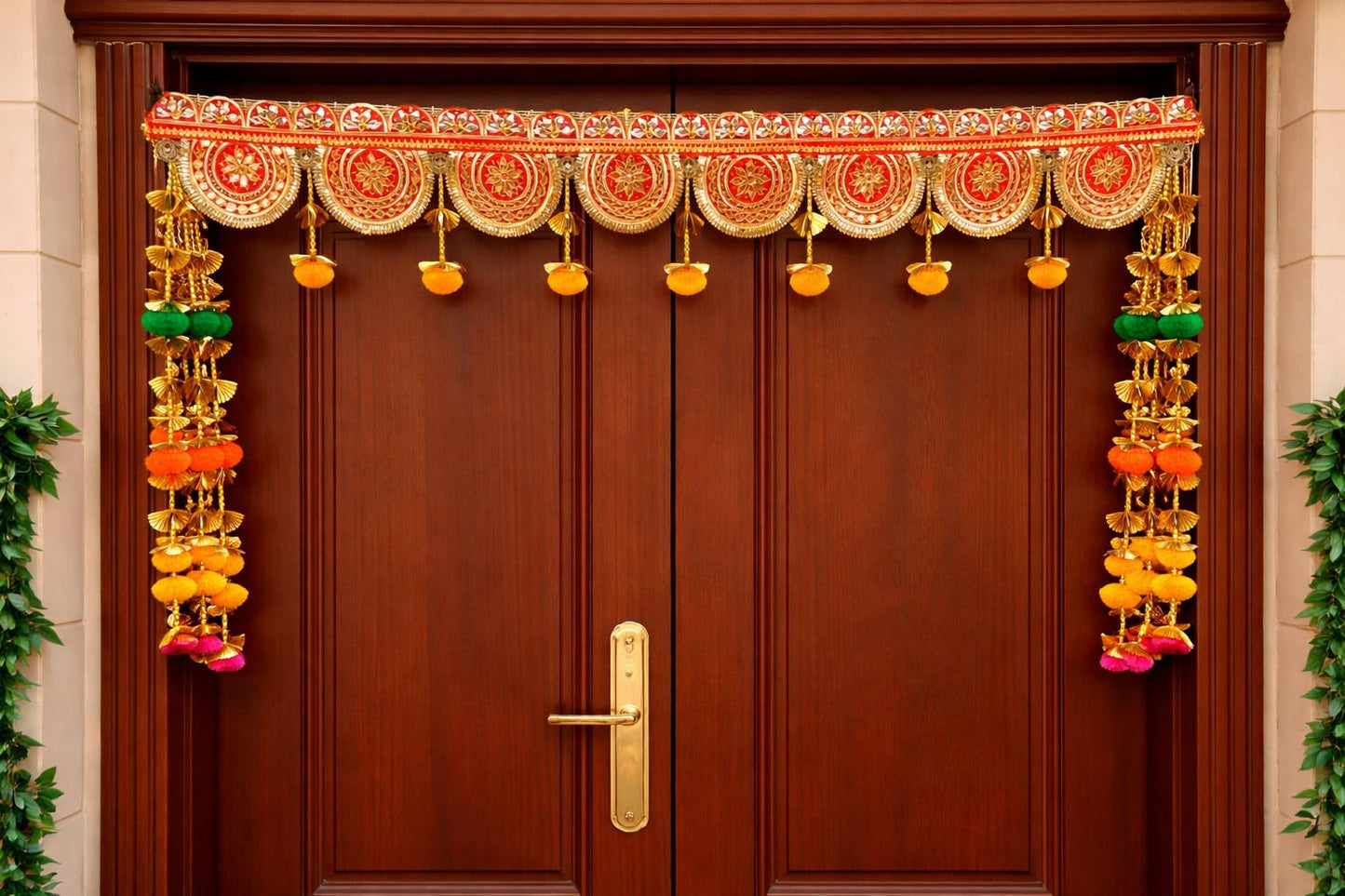 Sellplus Handmade Bandhanwar Decorations | Handmade Door Hanging Bandhanwar Toran with Beads and Floral Design (Pack of 1) (BDHW294)