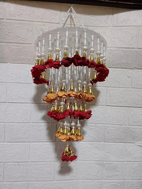 Nutts Handmade Floral Beaded Jhoomer Decorative Hanging for Home Temple Wedding Festival Ceiling Wall Traditional Indian Decor Multicolor Pack of 1 (JHMER15)