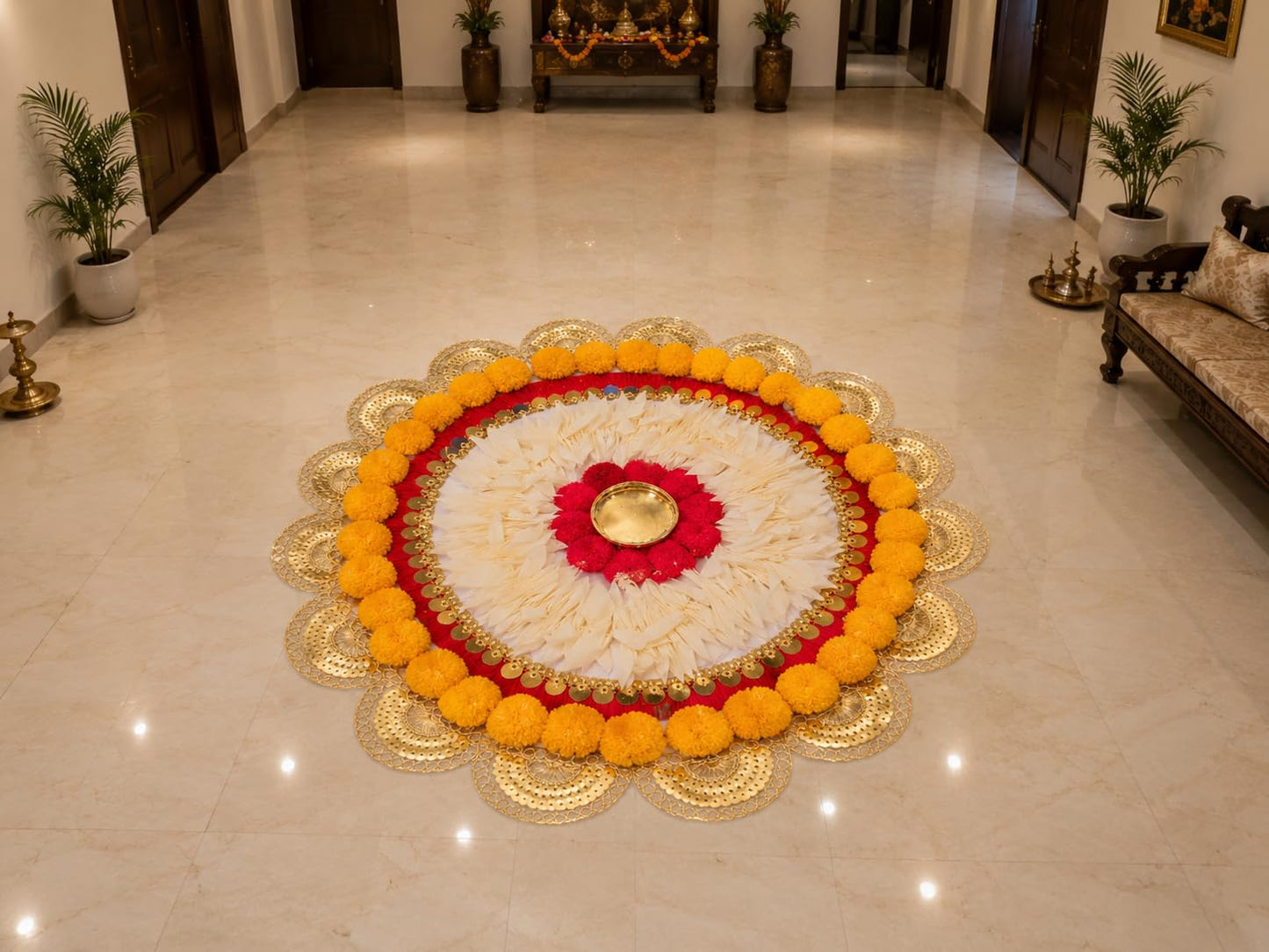 Sellplus Traditional Rangoli Tealight Set Decorative Festival Floor Decor for Diwali Navratri Pooja Wedding Home Entrance Reusable Elegant Design Set of 1 (Rang157)