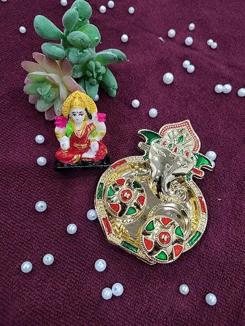 Ganesh Shape Decorative Traditional Pooja Plater, Sindoor Dibbi for Rakhi Rakshabandhan, Tilak with Kumkum,Haldi Holder Decorative Plater (Note:- Lord Not Included) (2)