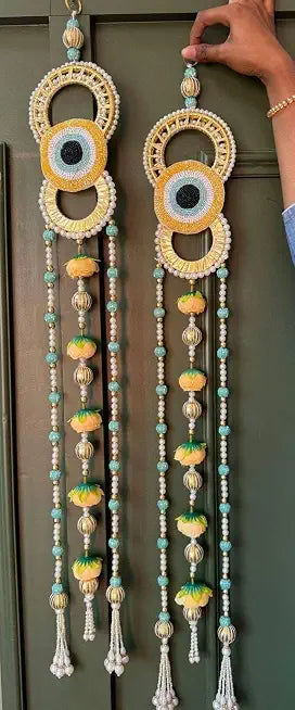 Nutts Handmade Decortive Evil Eye Hanging | Moti Chudi Florel Evil Eye Hanging for Main Door | Traditional Toran for Home and Office Decor (EvilEyeH-23-1)