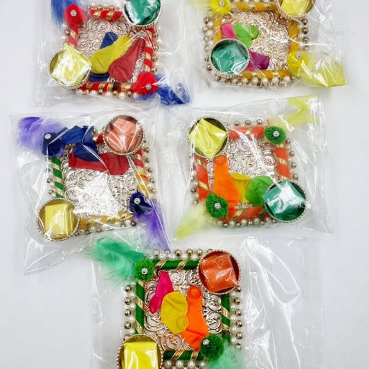 NUTTS Traditional Decorative Square Chudi Holi Plate Decorative Holi Return Gifts for Festival Celebration Great for Wonderful Festive Holi Celebrations. (HOLIPLATE-74)