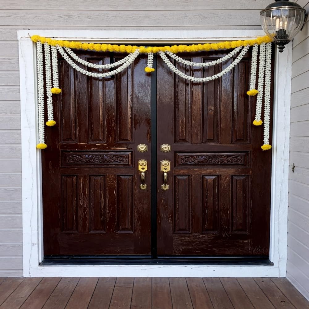 Sellplus Handmade Mogra Genda Bandhanwar Traditional Floral Door Hanging Festive Decoration Toran for Home Entrance Mandir Diwali Wedding Celebration Decor (BDHW88)