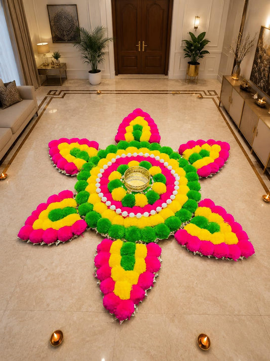 Sellplus Traditional Rangoli Tealight Set Decorative Festival Floor Decor for Diwali Navratri Pooja Wedding Home Entrance Reusable Elegant Design Set of 1 (Rang144)