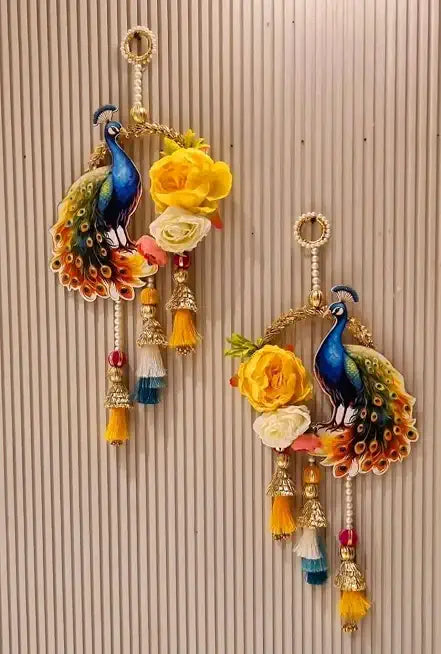 Nutts Handmad Peacock Floral Door Hanging Decorative Hanging | Tassels Beads and Artificial Flowers for Home Decor Hanging Pack of 2 (SMALL57)