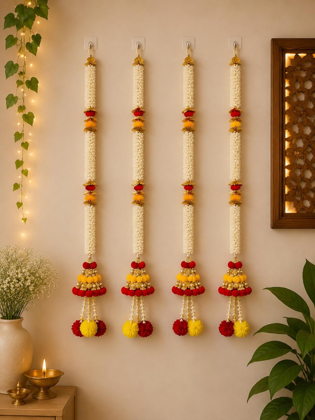 Nutts Handmade Decorative Multicolour Hanging | Traditional Lotus Hanging | Mogra Paper Gajra Hangng (MOGRAH27)