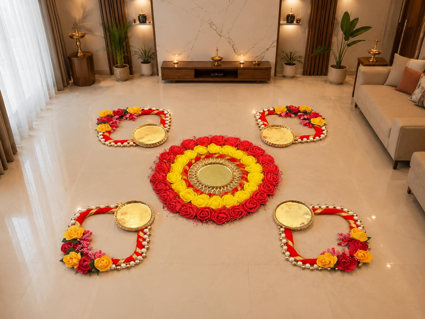 Sellplus Decorative Floral Rangoli Traditional Festival Home Decoration Diwali Pooja Mandir Entrance Reusable Decorative Floor Art Design (Rang22)