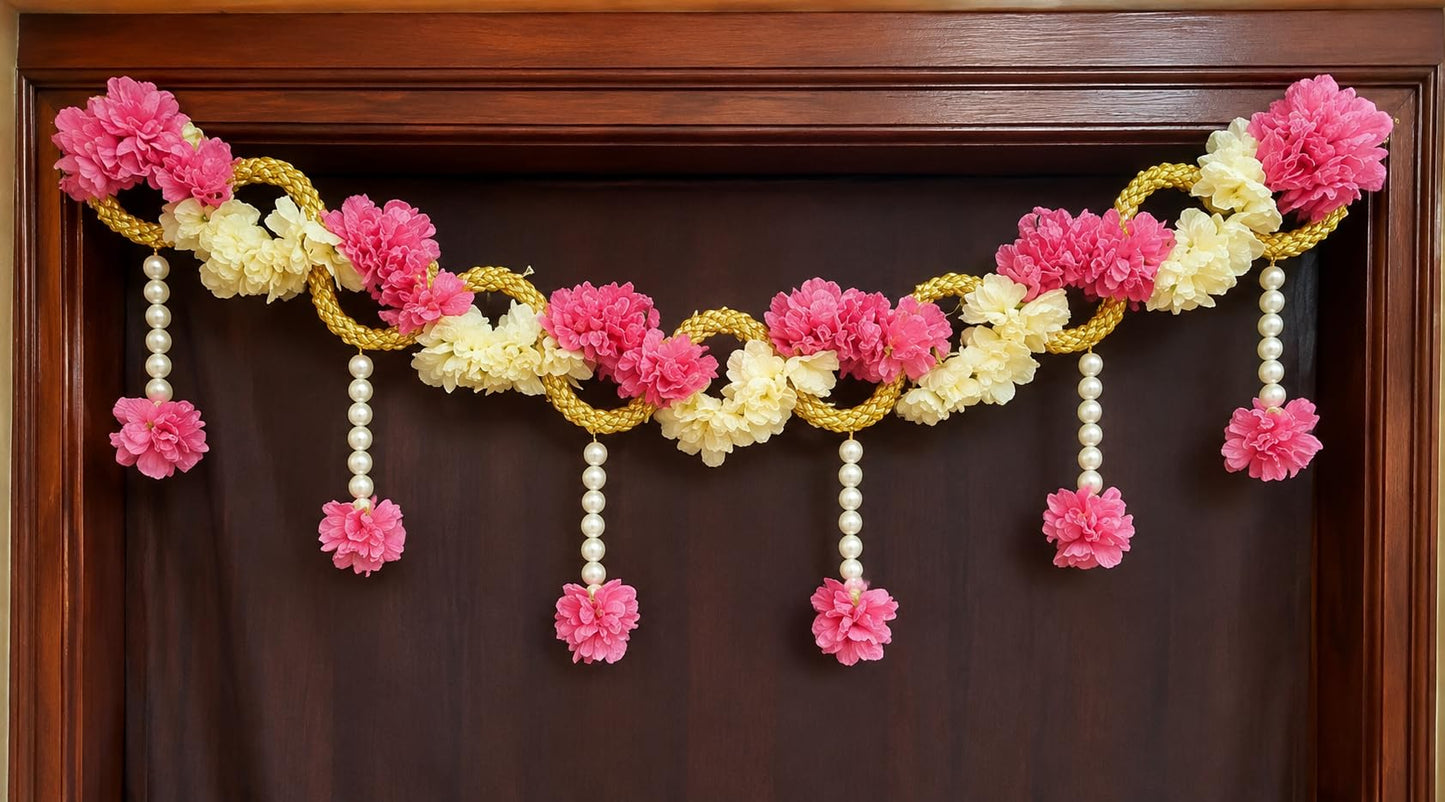 Sellplus Handmade Artificial Flower Bandhanwar | Decoartive Florel Beads Bandhanwar for Home and Office Decoration (Pack of 1) (BDHW260)