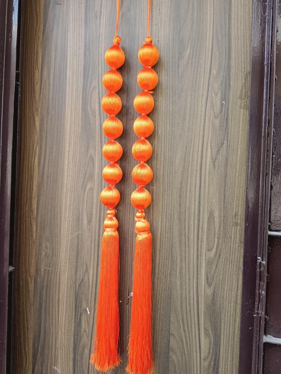 Nutts Handmade Traditional Red Gold Door Hanging | Pack of 2 Decorative Bells Hanging for Main Door Entrance (PMPMT39-3 (Orange))