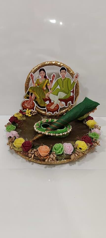Handicraft Mehendi Tray, Thali, Ideal for shaadi Decor,Handmade Decorative Plate for Brides Maid dulhan,Marriage,Wedding Functions