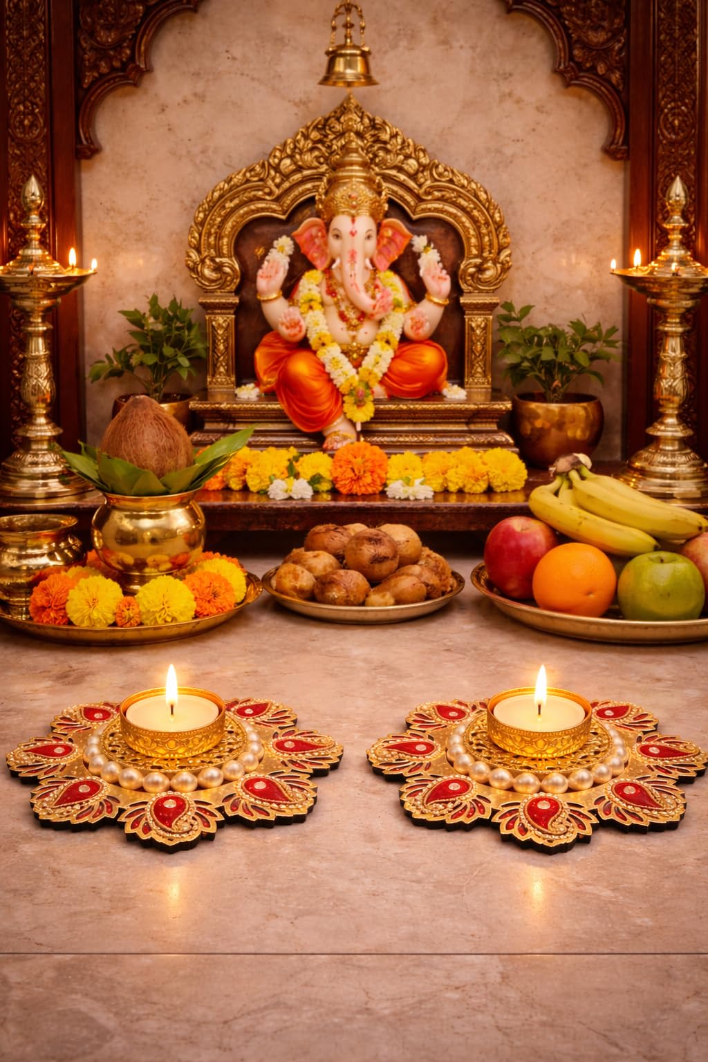 Sellplus Traditional Decorative Tealight Holder Elegant Festival Candle Stand for Home Temple Living Room Pooja Decor Wedding Diwali Celebration(Pack of 2) (Tealight-347)