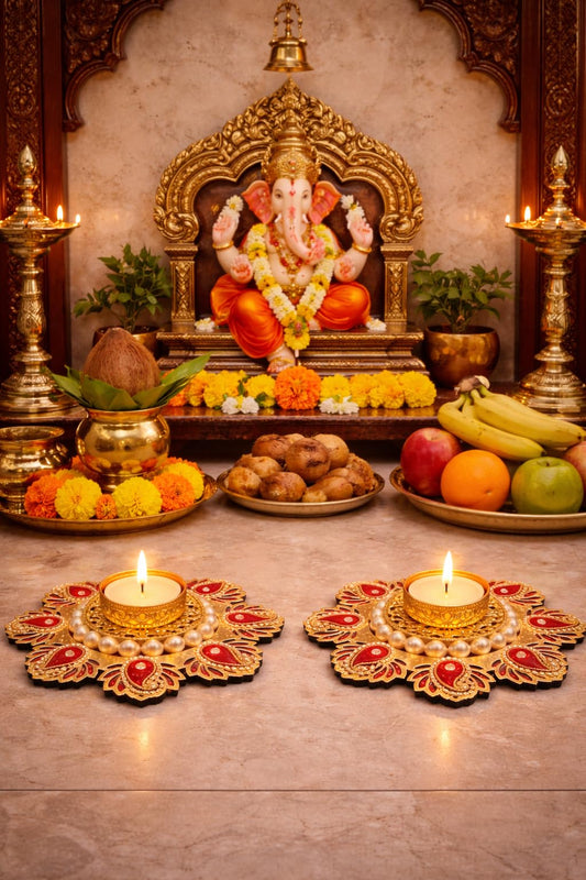 Sellplus Traditional Decorative Tealight Holder Elegant Festival Candle Stand for Home Temple Living Room Pooja Decor Wedding Diwali Celebration(Pack of 2) (Tealight-347)