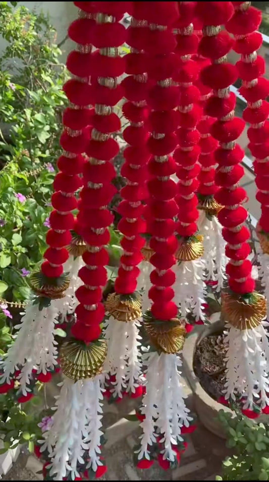 Nutts Handmade Decorative Bell Toran | Traditional Multicolour Pom-Pom Toran for Home Decor | Hanging for Decortion (PMPMT122-4 (Red))