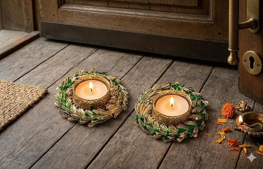Decorative Handcrafted Multicolour ace Chudi T_Light Holder | for Festive Decor | Home & Office Decoration| Wedding Decoration (Design 4) (Pack of 2)