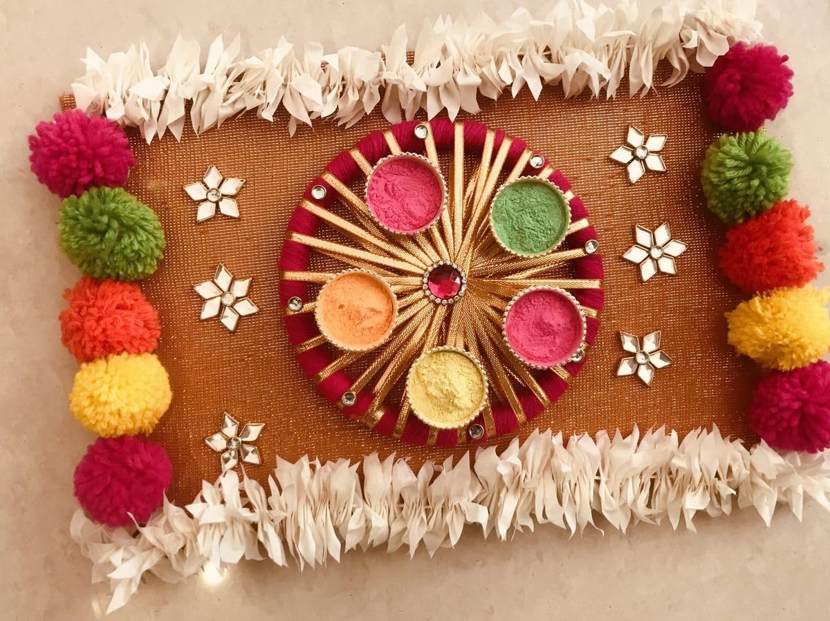 Sellplus Traditional Decorative Holi Pujan Plate Decorative Holi for Festival Celebration (HOLIPLATE-39)