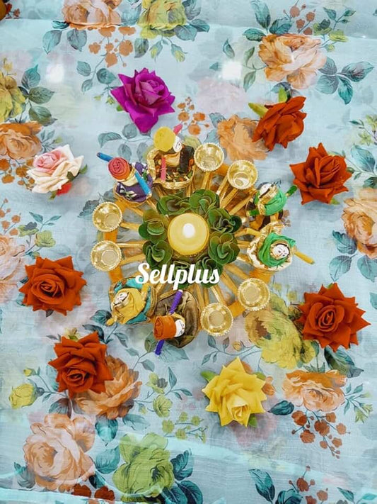 Cousin's Rakhi Plater Holder Designer and Ethnic Rakhi Thali with Kumkum Chawal Holder with Velvet Rose Plater for Decorations