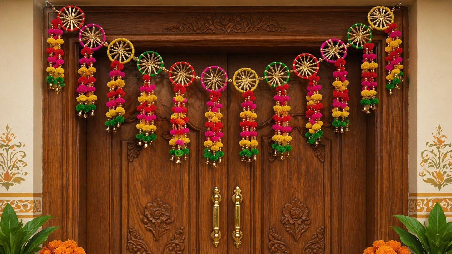 Sellplus Handcrafted Artificial Flower Multicolour Decorative Bandhanwar | Traditional Bandhanwar Toran with Hanging Tassels for Main Door Home Temple Diwali Decoration (Pack of 1) (BDHW425)