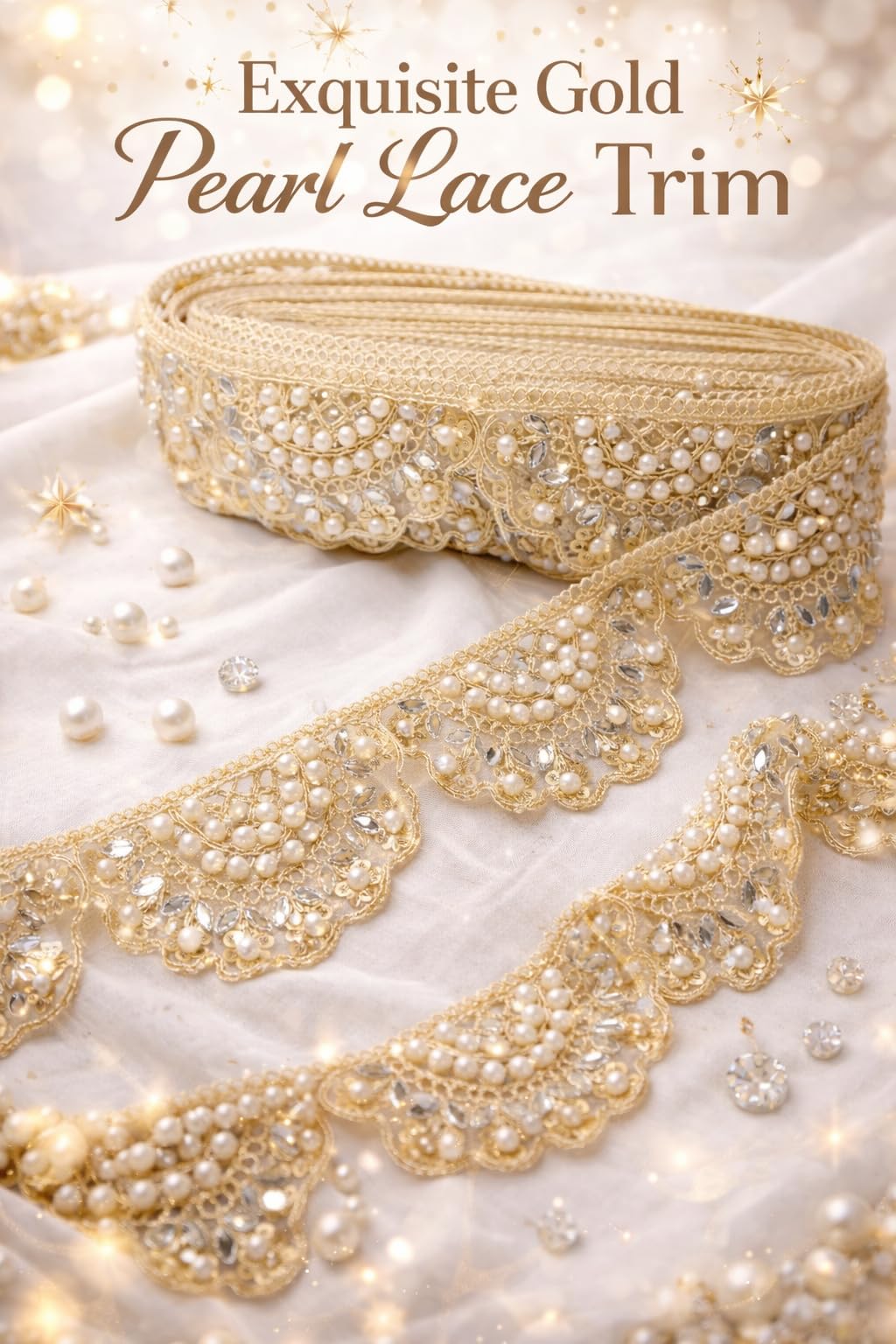 Nutts Decorative Half Cut Pearl Lace Border for Dupatta Suits & Saree Lace Trim Ribbon for Sewing Making and DIY Crafts (RM-LACE30)