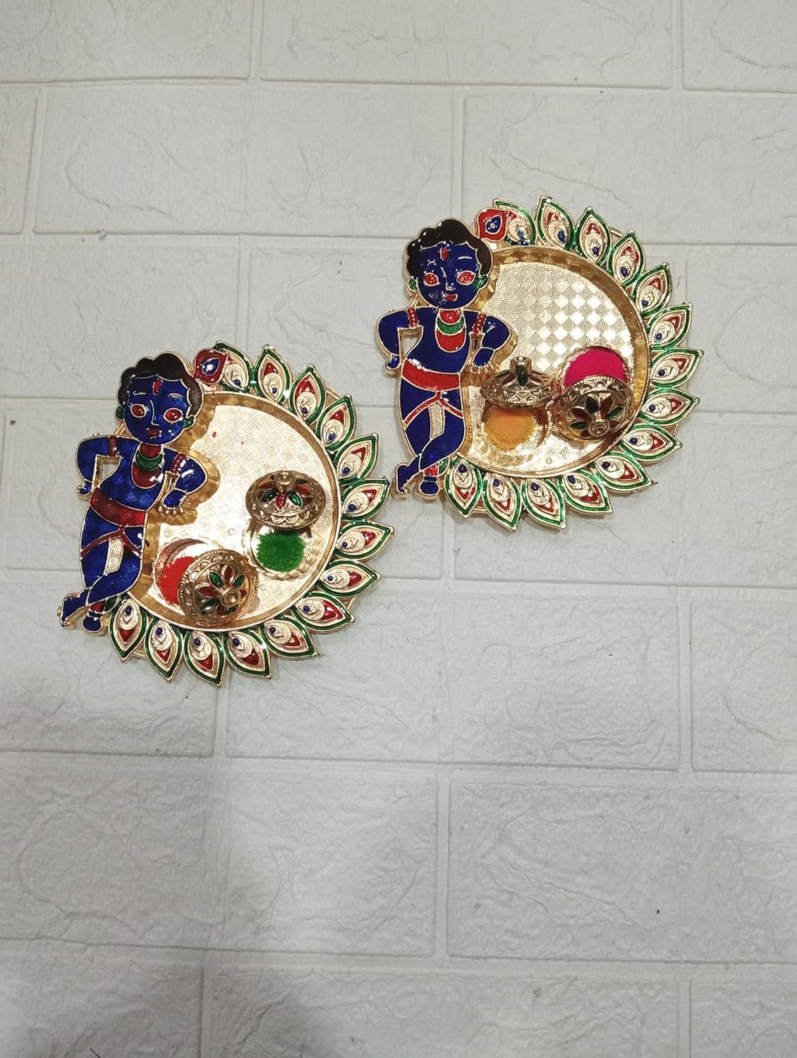 Nutts Traditional Decorative Krishna ji  Pooja Thali for Daily Worship Festival Rituals Temple Home Mandir Spiritual Ceremonies Elegant Handmade(Pack Of 1) (PoojaP43)