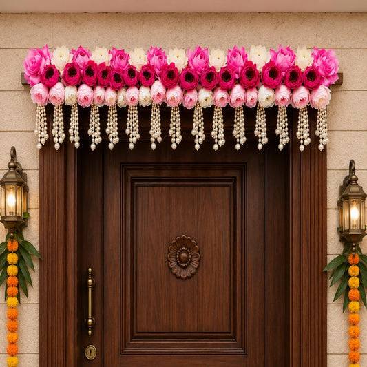 Sellplus Traditional Handcrafted Rose Pearl Floral Designer Door Bandhanwar Toran for Diwali Decoration and Festive Home Entrance Decor (BDHW306)