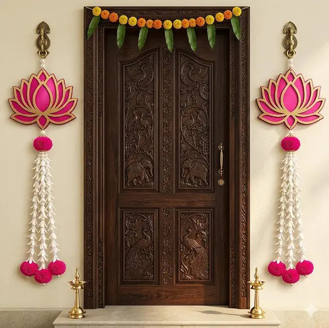 Nutts Handmade Lotus Design Hanging | Traditional Lotus Hanging for Main Door | Decorative Wall Hanging Festival Home Decor (Lotus 157)