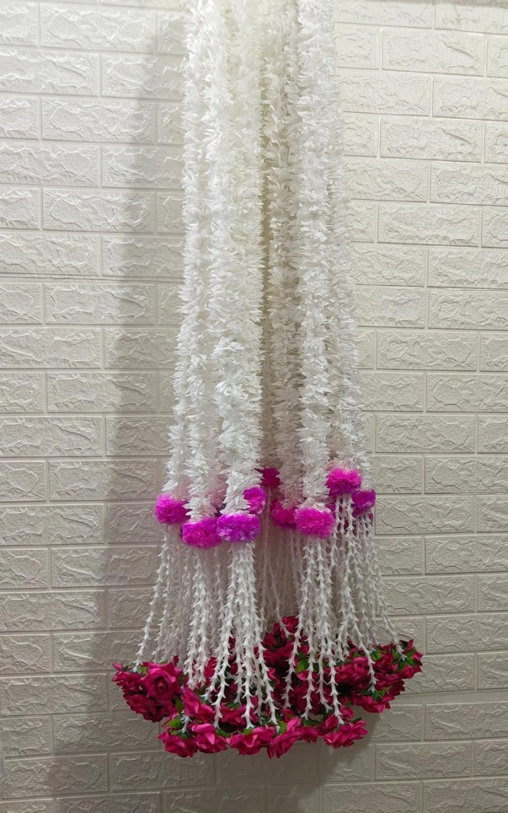 Nutts Handmade Decorative White Paper Gajra Hanging | Traditional Floral Hanging for Home Entrance Hanging Decorations (PAPERG65)