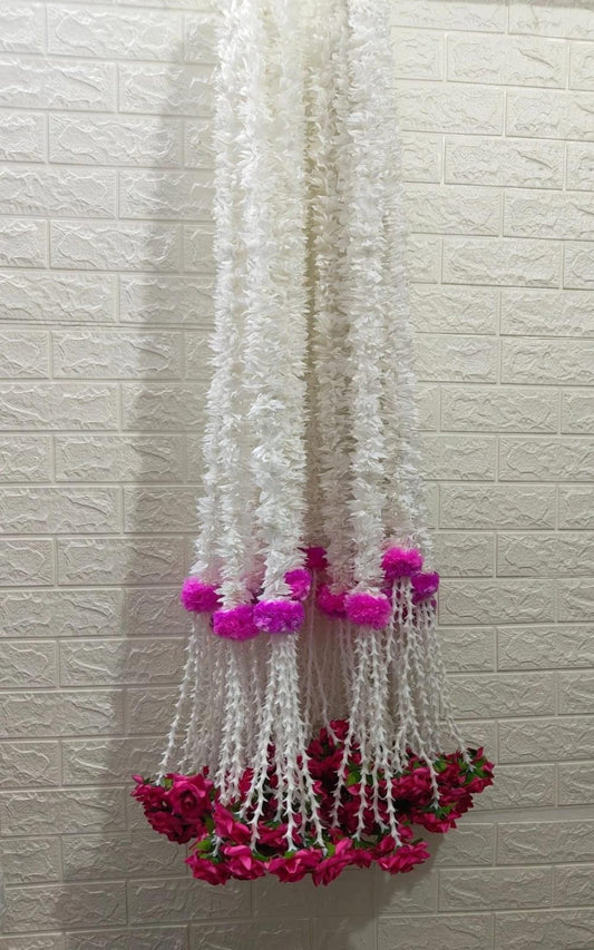 Nutts Handmade Decorative White Paper Gajra Hanging | Traditional Floral Hanging for Home Entrance Hanging Decorations (PAPERG65)