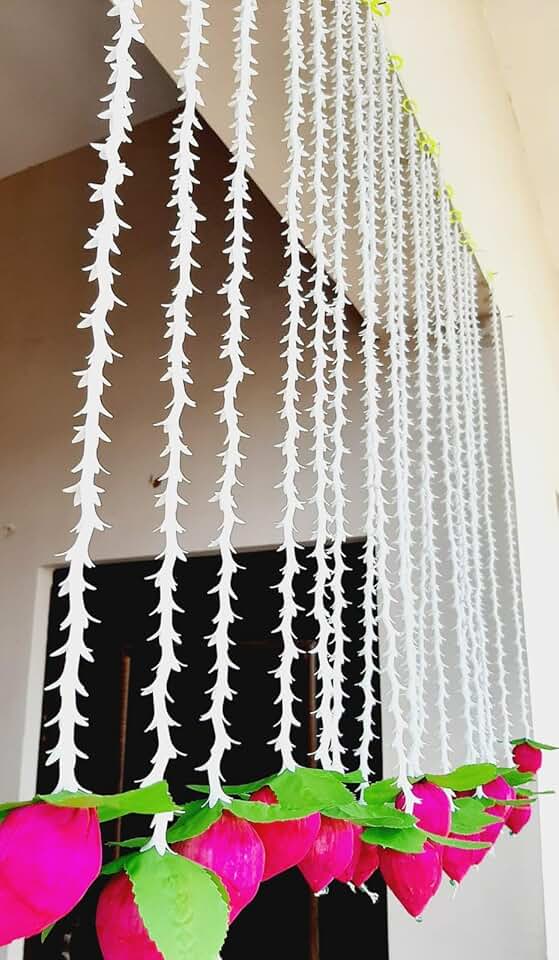Foam Lotus with Rajnigandha Leaf Long Hanging Fr Home Decoration & All Festival Decor (2)