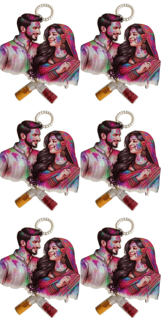 NUTTS Traditional Decorative MDF Couple Hanging with Decorative Holi Return Gifts for Festival Celebration (HOLIPLATE-63)