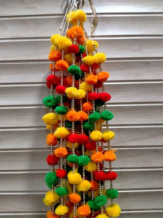 Nutts Handmade Decorative Bell Toran | Traditional Multicolour Pom-Pom Toran for Home Decor | Hanging for Decortion (PMPMT118)