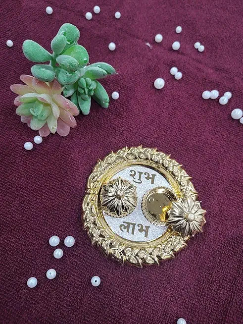 Decorative Gold-Plated Pooja Thali/Plate for Home Mandir Temple Diwali Pooja Wedding Return Gift with Kumkum Chandan Haldi Holder (Design 12)