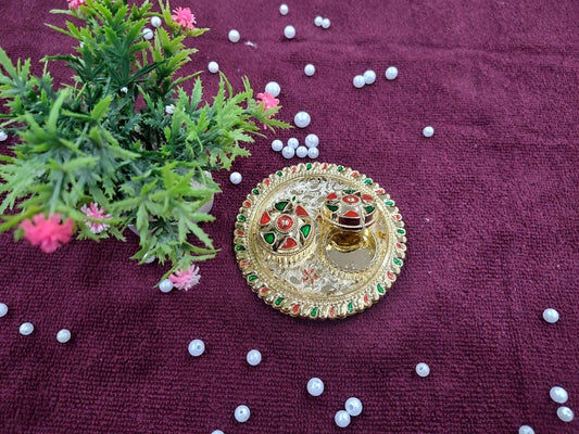 Nutts Decorative Laxmi Ganesh Ji Pooja Thali Traditional Festival Puja Plate for Diwali Navratri Housewarming Temple Rituals Home Decoration (PoojaP24)