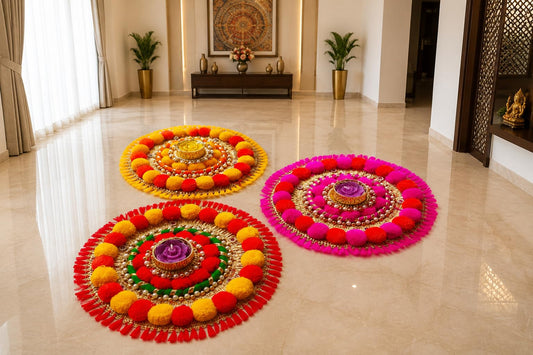 NUTTS  Traditional Rangoli Tealight Set Decorative Festival Floor Decor for Diwali Navratri Pooja Wedding Home Entrance Reusable Elegant Design Set of 1 (Rang154)