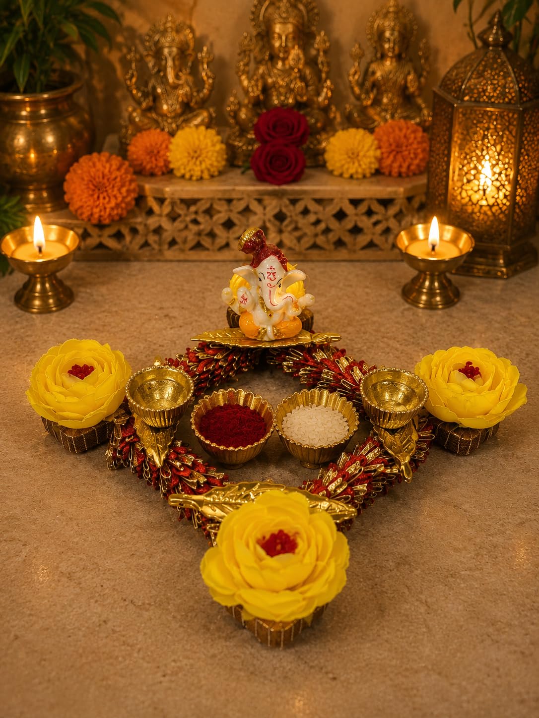 Sellplus Handcrafted Pearl Lace Tealight Candle Holder Decorative Diya Rangoli for Diwali Festival Pooja Home Entrance Floor Decoration(Pack of 1) (Tealight-64)
