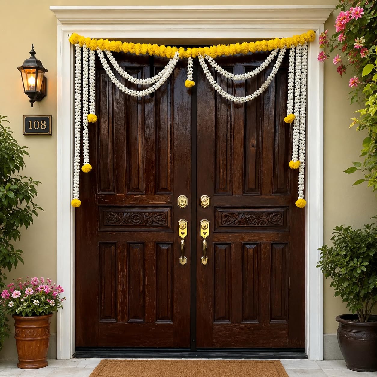 Sellplus Handmade Mogra Genda Bandhanwar Traditional Floral Door Hanging Festive Decoration Toran for Home Entrance Mandir Diwali Wedding Celebration Decor (BDHW19)