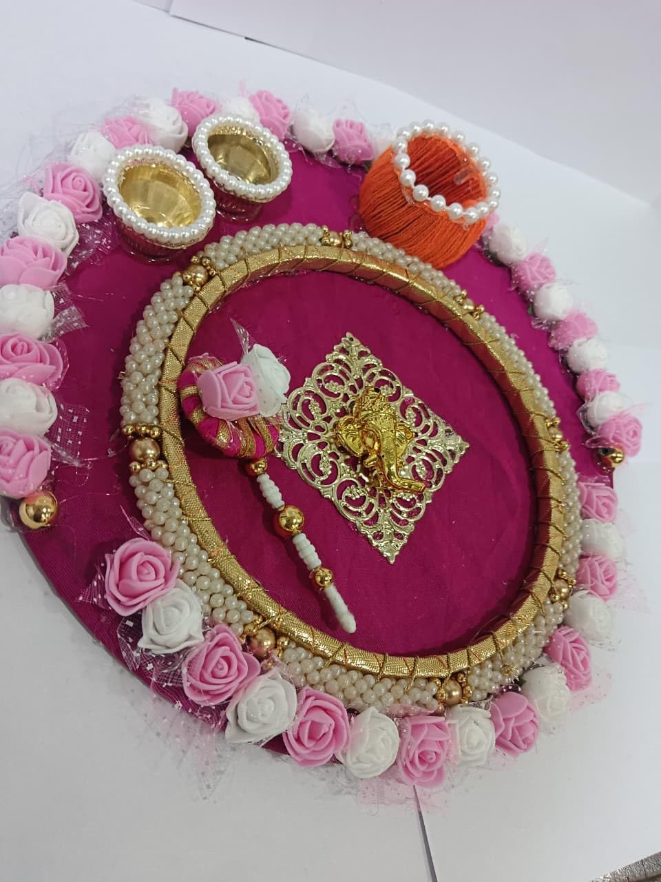Nutts Handmade Decorative Prayer Pooja Plate Indian Traditional Thali for Diwali Religious Ceremony Home Decor (Pack Of 1) (PoojaP47)