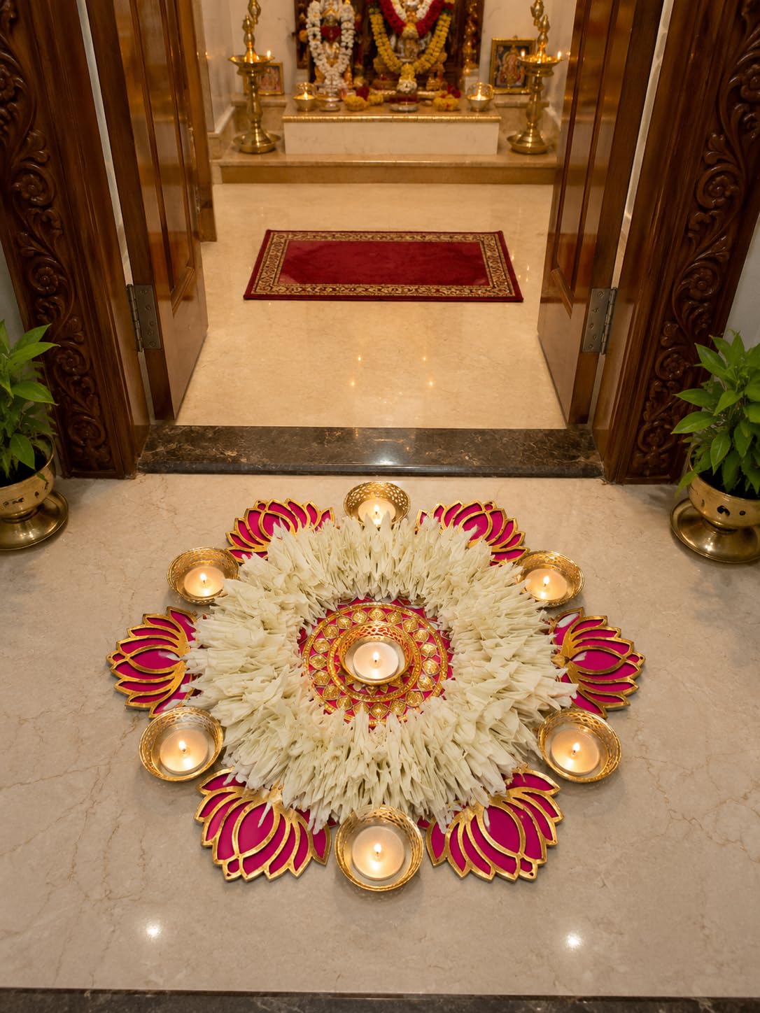 Sellplus Decorative Floral Rangoli Traditional Festival Home Decoration Diwali Pooja Mandir Entrance Reusable Decorative Floor Art Design (Rang15)