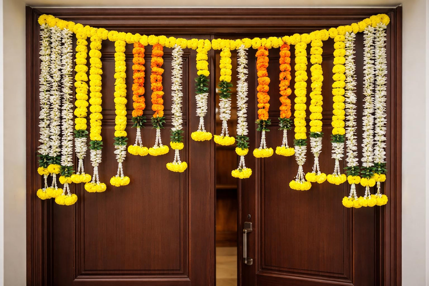 SellplusHandcrafted Artificial Multicolour Genda Flower and Green Leaf Bandhanwar Decorative Door Hanging Toran for Main Entrance | Pack of 1 (BDHW224)