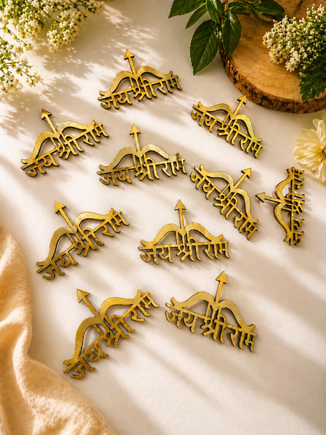 Nutts Wooden Jai Shree Ram Name Cutout Laser Cut Decorative Piece Wooden Hindi Ram Letter DIY Craft Supply Embellishment for Art & Home Temple Mandir and Festival Decor (Pack Of 10) (RM-GI67 (Small))