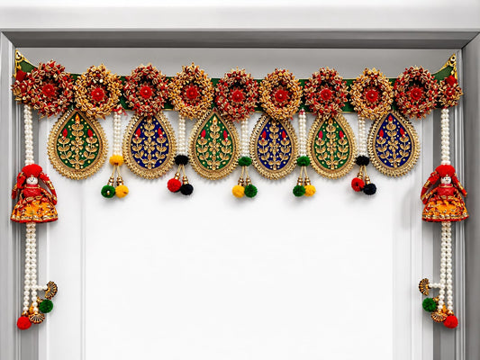 Sellplus Traditional Handcrafted Royal Multicolor Embroidered Pearl Designer Door Bandhanwar Toran for Diwali Decoration and Festive Home Entrance Decor (BDHW17)