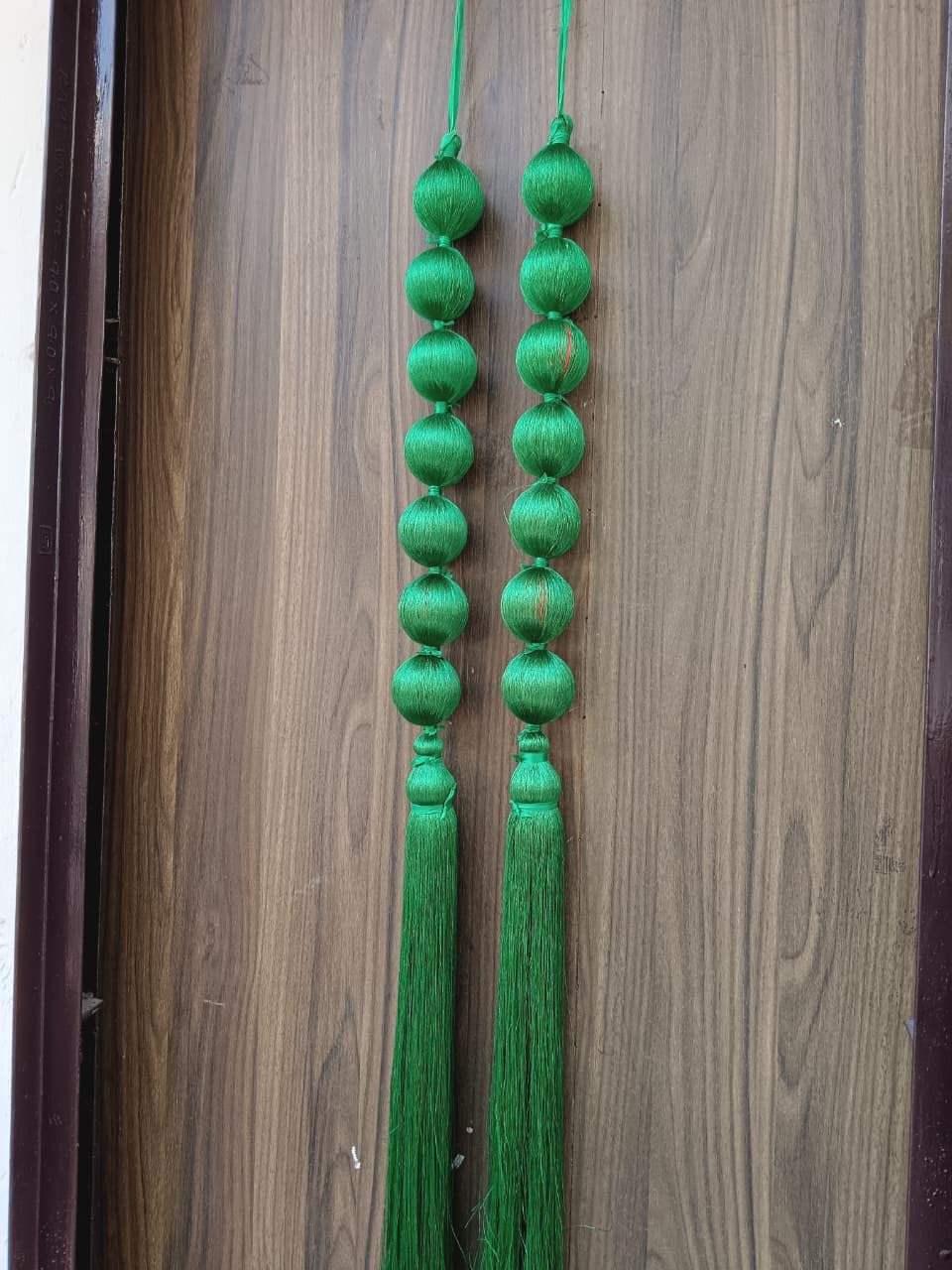 Nutts Handmade Green Thread Ball Tassel Door Hanging Pack of 2 Premium Decorative Main Door Hanging for Home Entrance Pooja Room Wall Decor Festival Decoration (PMPMT39-1 (Green))