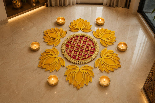 NUTTS Decorative Rangoli Set with Tealight Holder | Diwali Gift Diya | Decoration for Home | Office | Pooja | Diwali & All Special Festival Decor (Design 17)(Rang48)