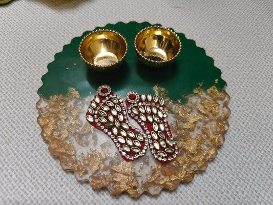 NUTTS Resin Charan Sacred Footprint Decorative Pooja Mandir Festival Home Temple Spiritual Auspicious Worship Traditional (RC02-4)