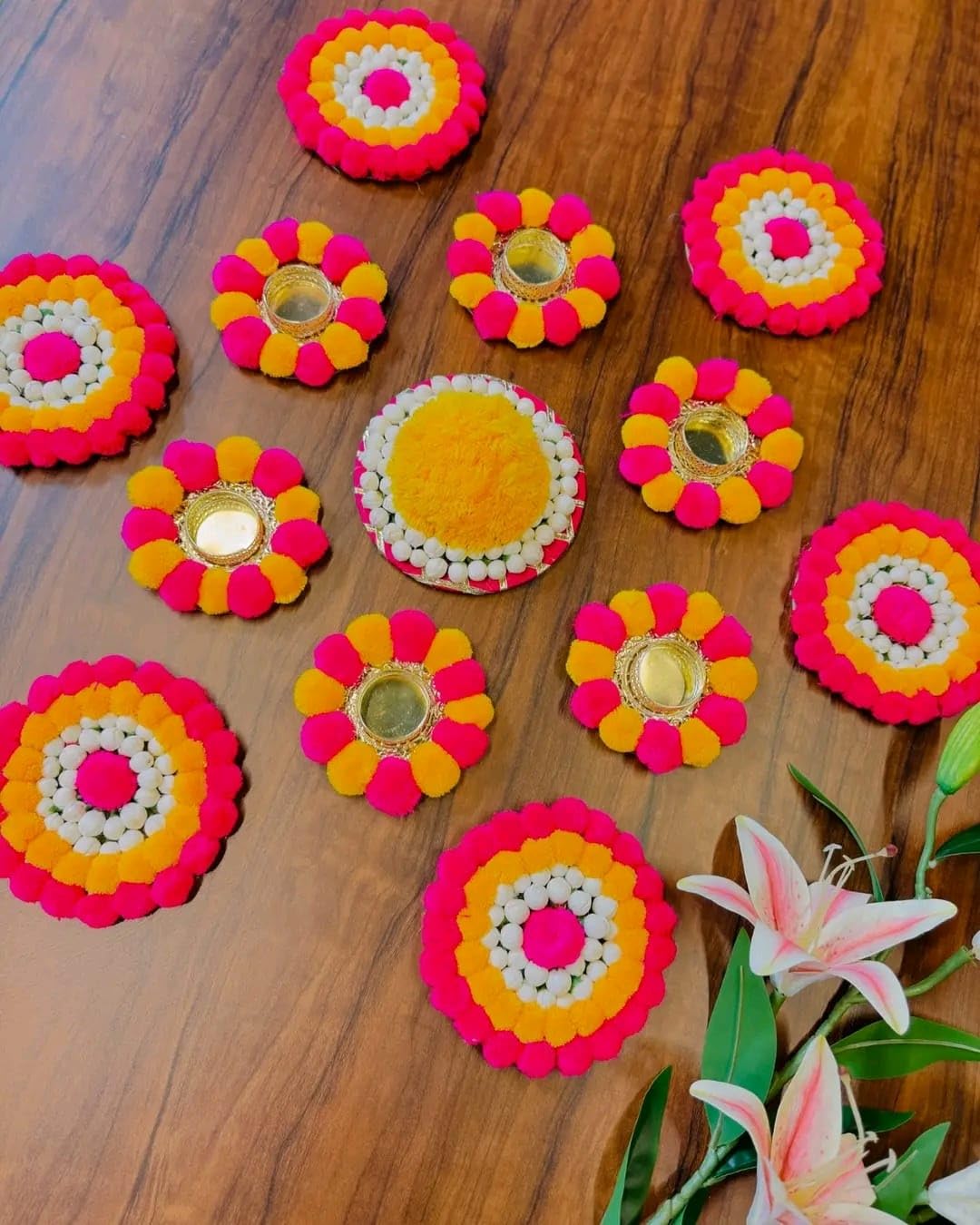 Sellplus Decorative Floral Rangoli Traditional Festival Home Decoration Diwali Pooja Mandir Entrance Reusable Decorative Floor Art Design (Rang26)