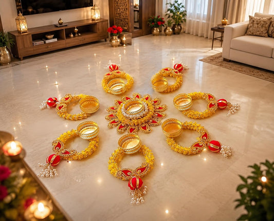 Sellplus Decorative Rangoli Tealight Holder Traditional Festival Floor Decor for Diwali Pooja Home Entrance Living Room Wedding Celebration Set of 1 (Rang129)