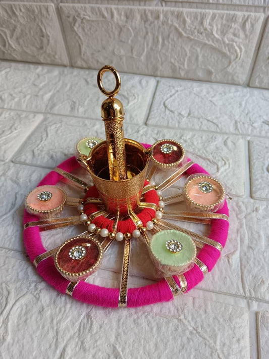NUTTS Traditional Holi Plate with Bucket Decorative Holi Return Gifts for Festival Celebration (HOLIPLATE-60)