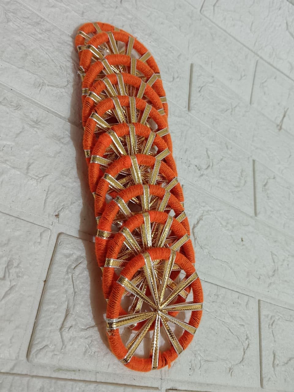 Nutts Stylish Woolen Circle with Gota Wrapped Bangles for Handmade Art & Craft Royal Look Round Rings for Decorations (RMChudi-10 Orange, 3 Inch)